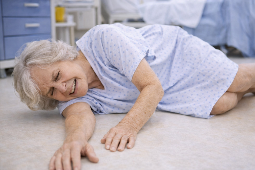 female patient laying on floor