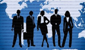people against computer code background