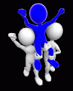 figure beign held up by others as example of outsourcing