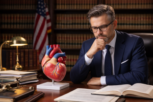 an attorney looking at a heart model