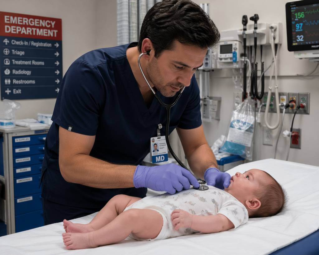 doctor examining baby