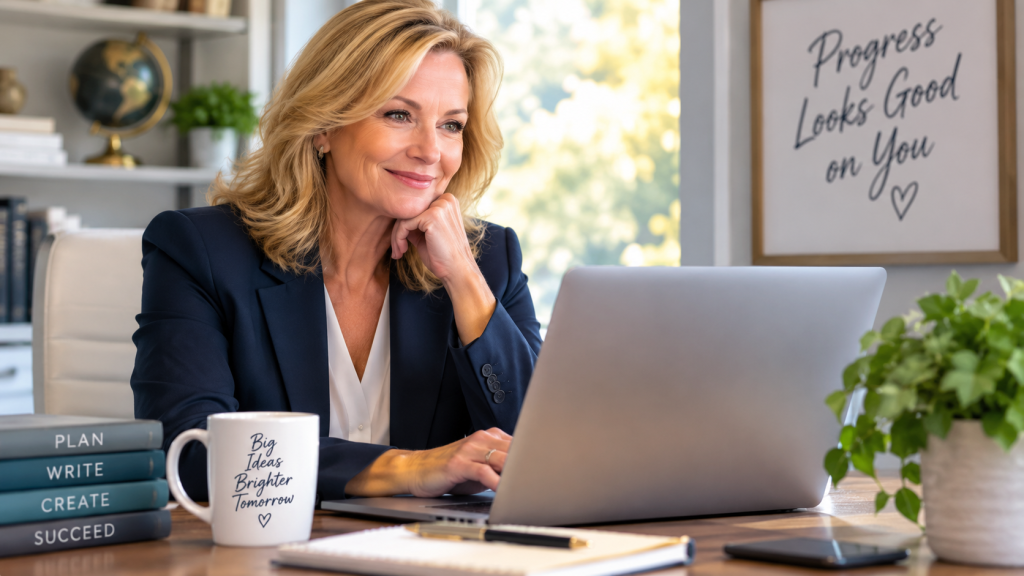 A business woman looking at her computer