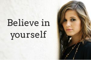 woman with words "believe in yourself"