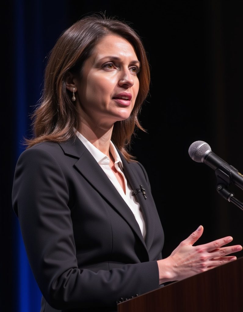 woman at a microphone